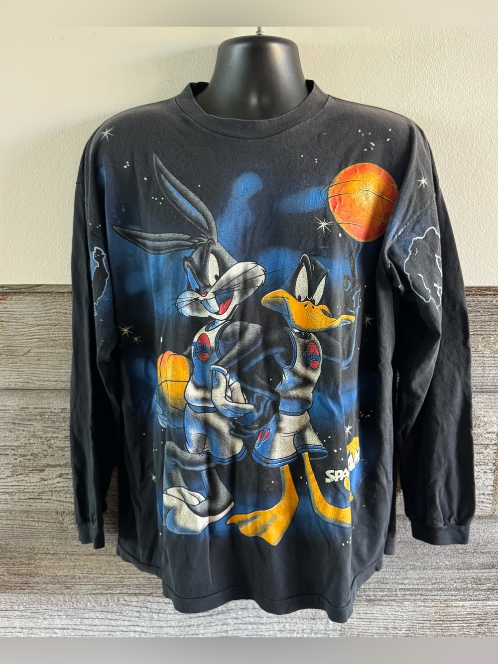 Vintage 1996 Space Jam Bugs Bunny Daffy Duck Shirt Double Sided XL (J1)